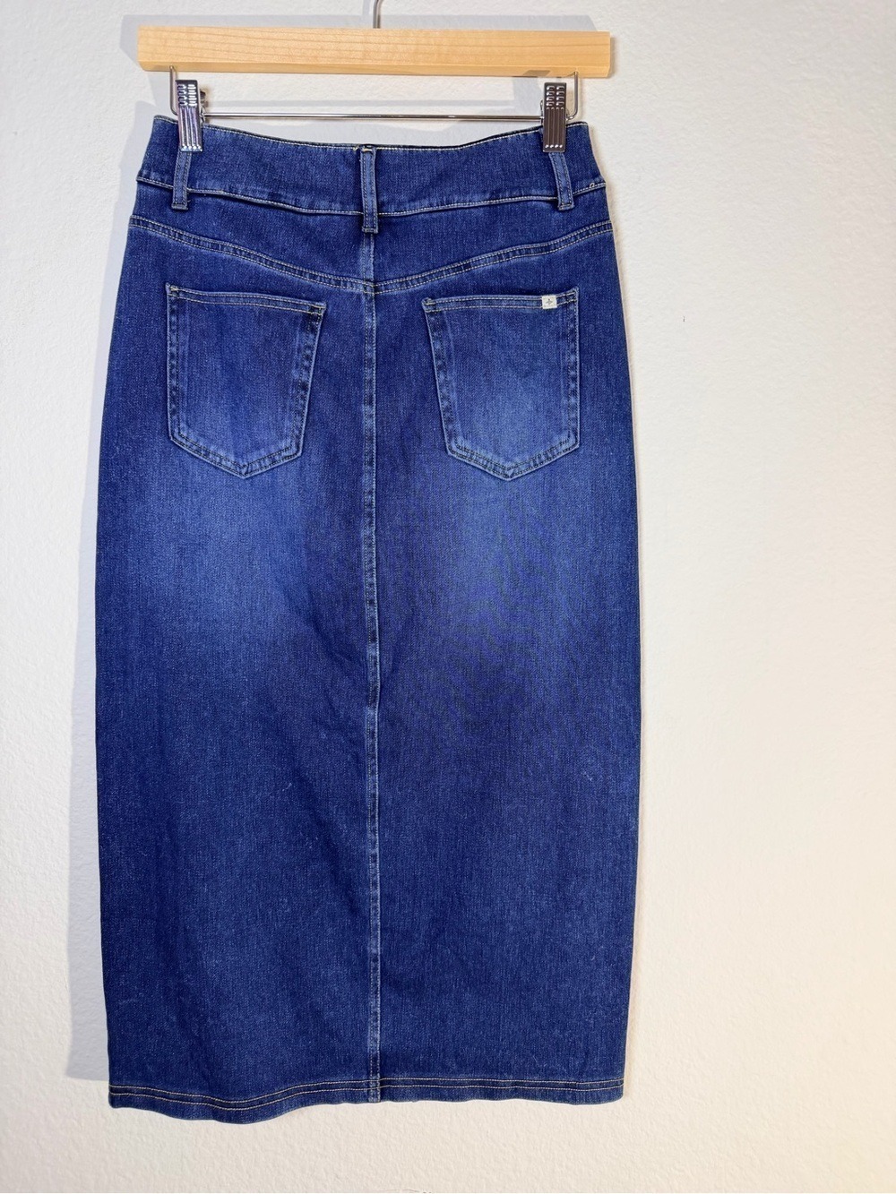 Halara Flex High Waisted Bodycon Denim Midi Skirt Pockets - Picture 7 of 9